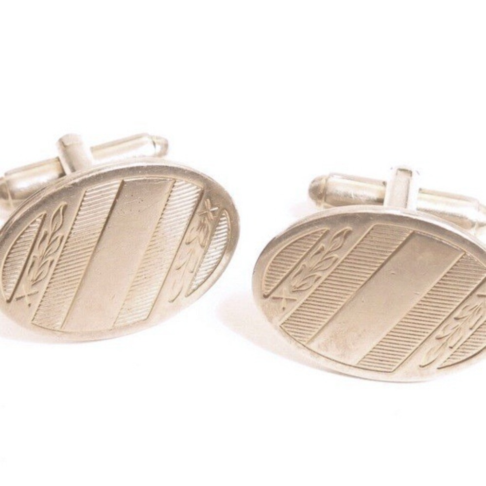 Vintage‎ Oval Design Silver Tone Cufflinks